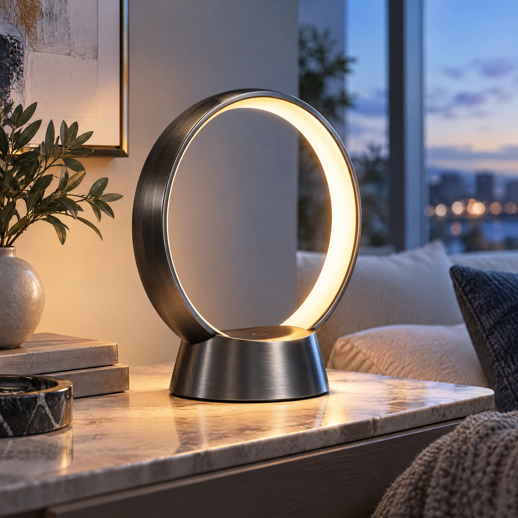 Elvoriad™ Halo Arc Rechargeable Table Lamp – Cordless Touch Dimmable LED Bedside & Accent Lamp
