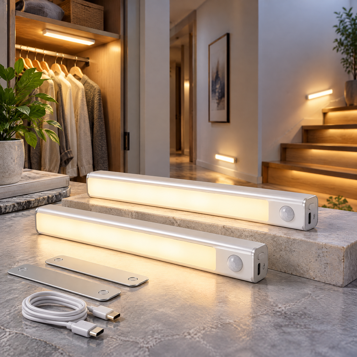 Elvoriad™ PathSense Magnetic Motion Sensor Light – Rechargeable LED Hallway & Closet Light 2-Pack