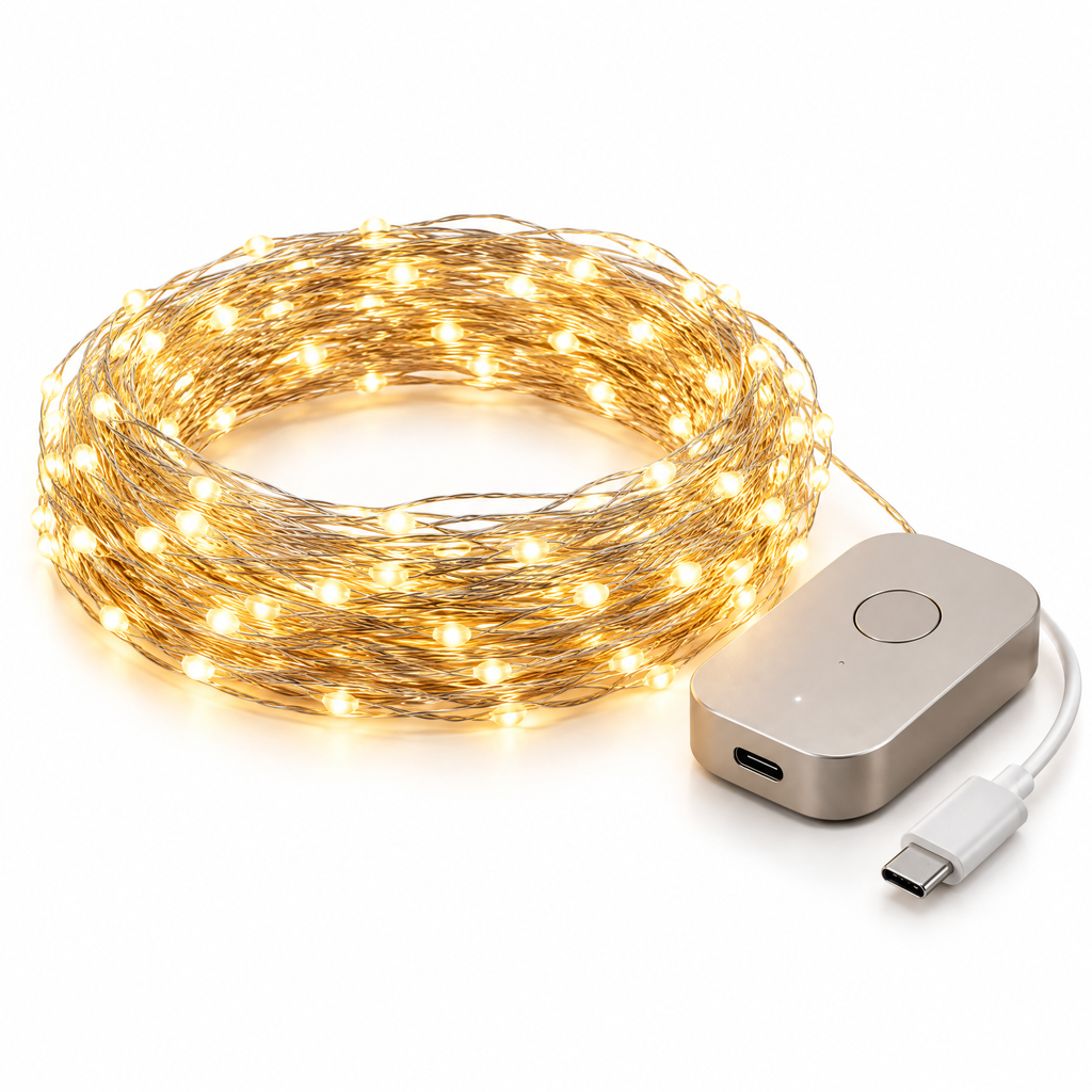 Elvoriad™ Winterline Smart Micro LED Garland – USB-C Rechargeable Holiday Accent Light
