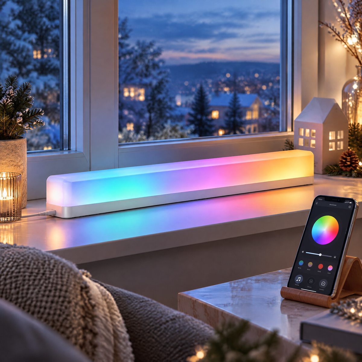 Elvoriad™ Aurora Window Glow – Smart RGB Holiday Window & Shelf Light Bar
